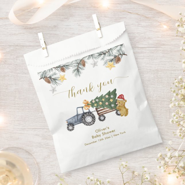 Sachets En Papier Rustic Winter X'mas Tree Tractor Bear Baby Shower  (Coupé)