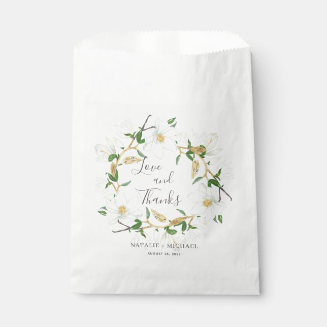 Sachets En Papier Rustique blanc Magnolia Wreath mariage personnalis (Devant)