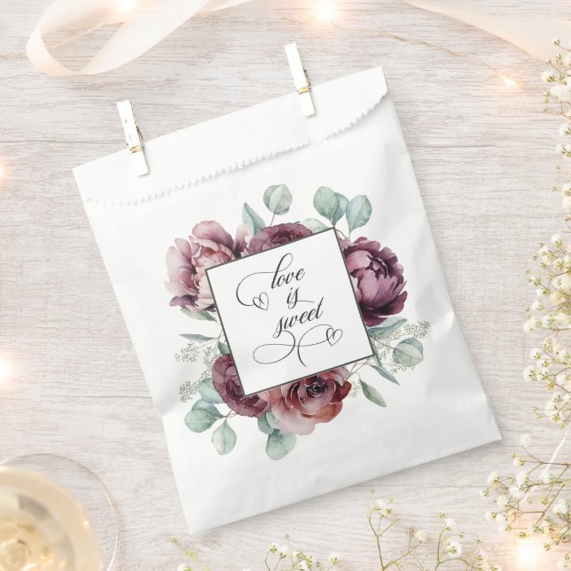 Sachets En Papier Rustique Bourgogne L'amour floral est doux (Coupé)