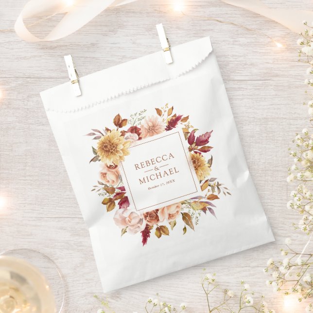 Sachets En Papier Rustique Bourgogne Terracotta Mariage Floral (Coupé)