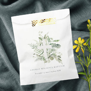 Sachets En Papier Rustique Green Eucalyptus Fern Foliage Croix Baptê