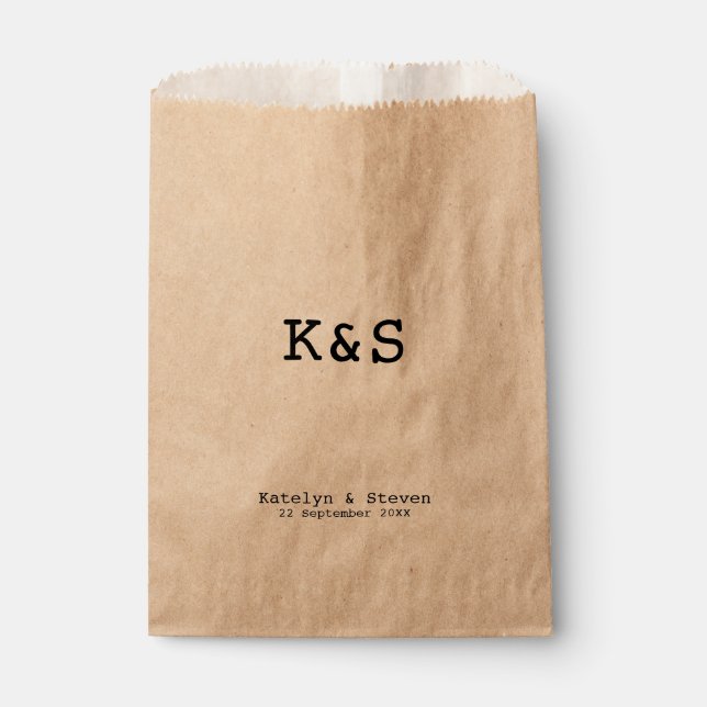 Sachets En Papier Rustique Simple Monogramme Initiales Mariage Treat (Devant)