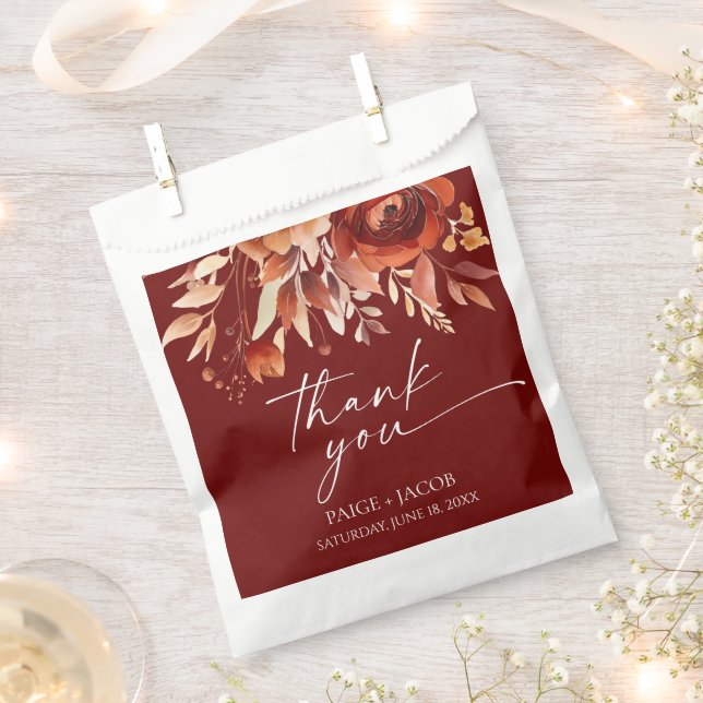 Sachets En Papier Rusty Burgundy Brown Floral Flower Wedding (Coupé)