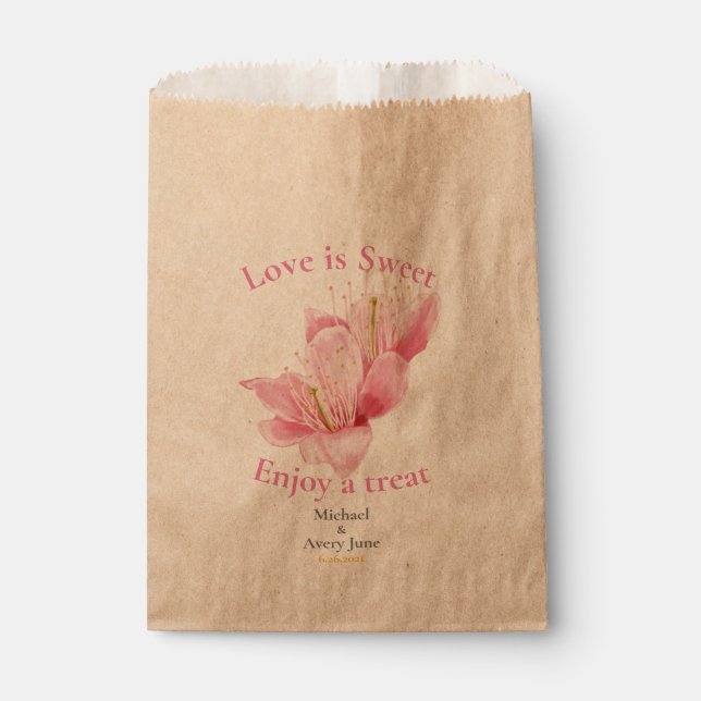 Sachets En Papier Sac à mariages à fleurs roses (Devant)