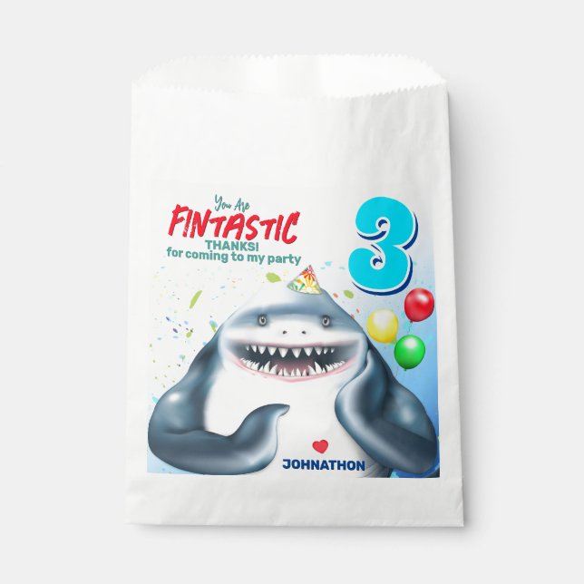 Sachets En Papier Sac Anniversaire de enfant Fintastic Shark Favoris (Devant)