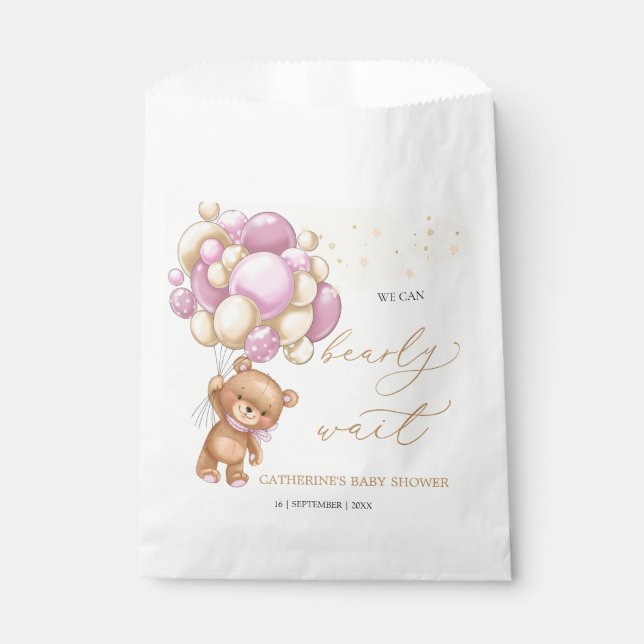 Sachets En Papier Sac Baby shower Favorisé Ours En Teddy Pink (Devant)