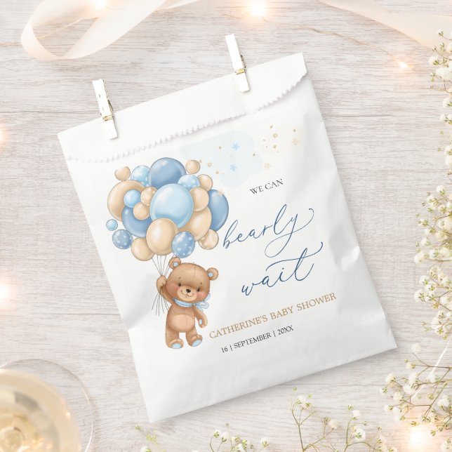 Sachets En Papier Sac Baby shower Favoriser Ours Bleu Teddy Sac (Coupé)