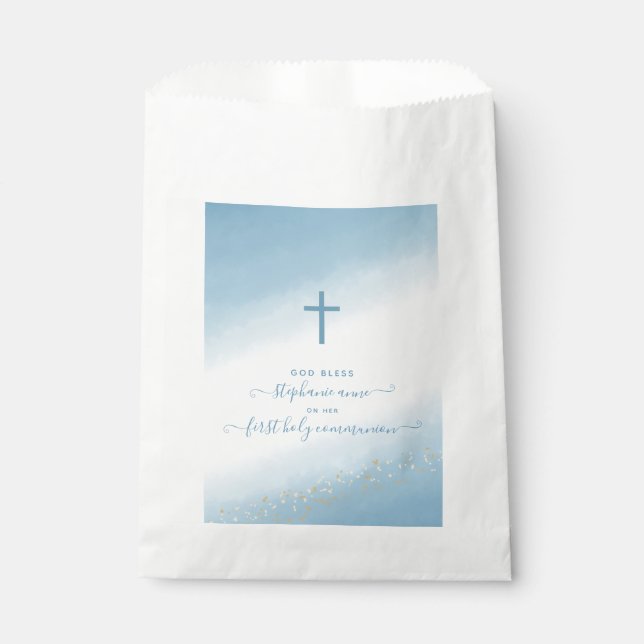 Sachets En Papier Sac d'aquarelle bleu communion (Devant)