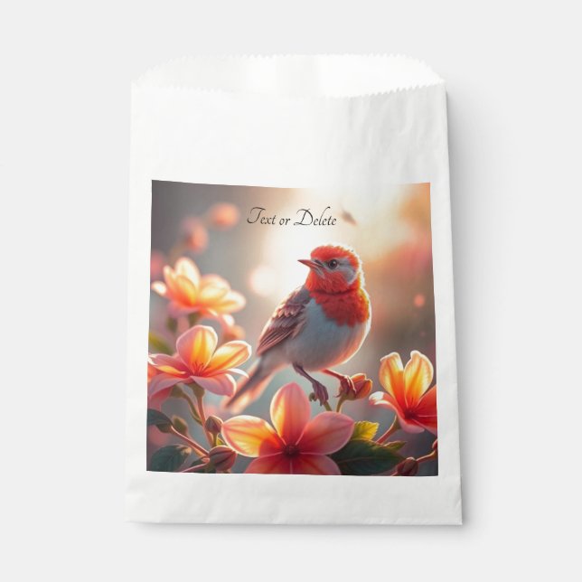Sachets En Papier Sac de faveur floral à oiseau orange (Devant)