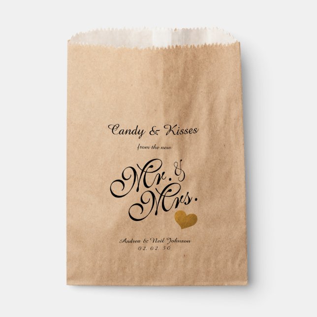 Sachets En Papier Sac de mariage préféré | Candy Kisses Mr. & Mme (Devant)