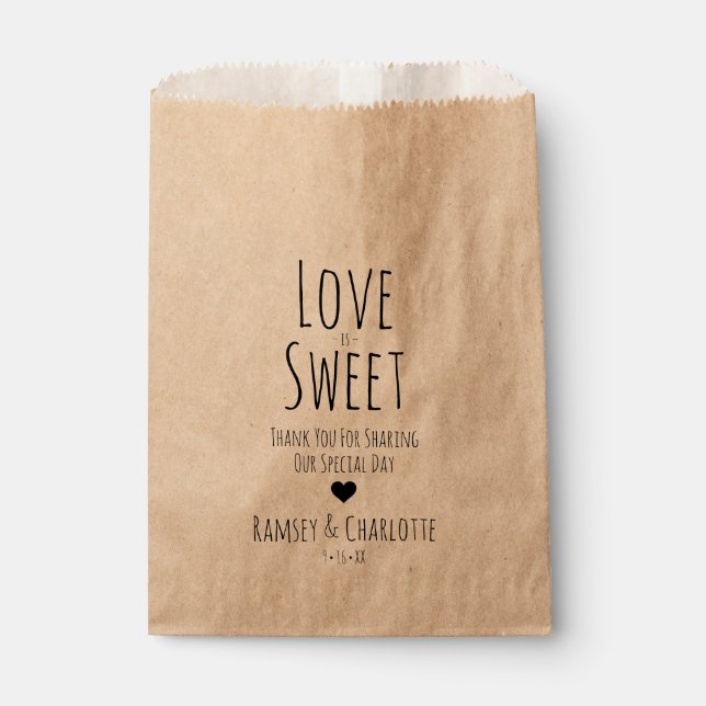 Sachets En Papier Sac de mariage préféré | L'amour est doux (Devant)