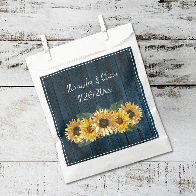 Sachets En Papier Sac de préférence de mariage de tournesol bleu rus (Blue Rustic Sunflower Wedding Favor Bags)