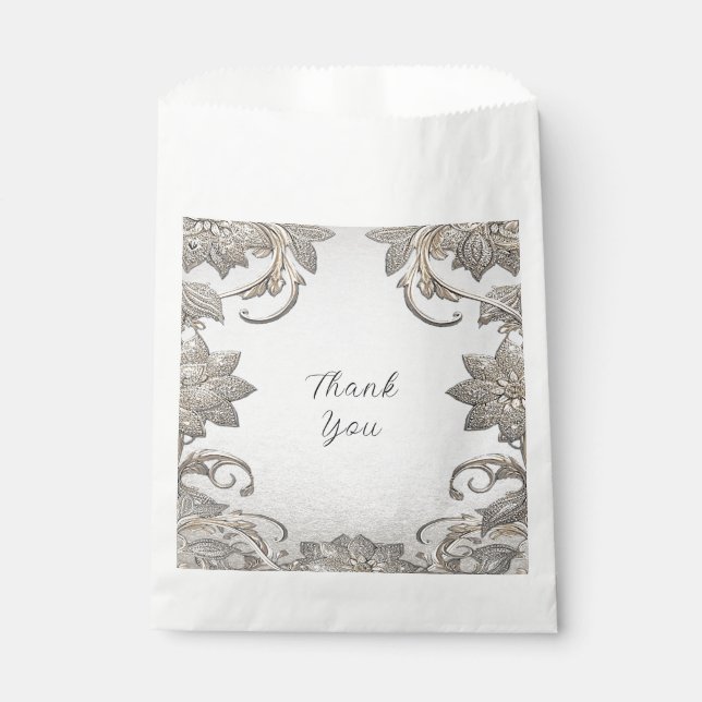 Sachets En Papier Sac de préférence floral argent (Devant)