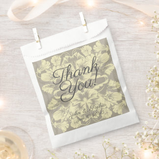 Sachets En Papier Sac de préférence floral ivoire et gris