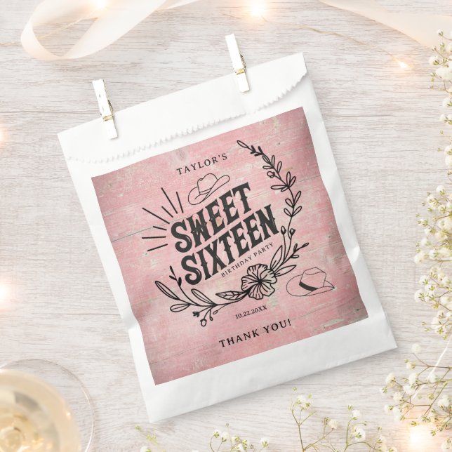 Sachets En Papier Sac de Sweet sixteen Rustique Rose Cowgirl (Coupé)