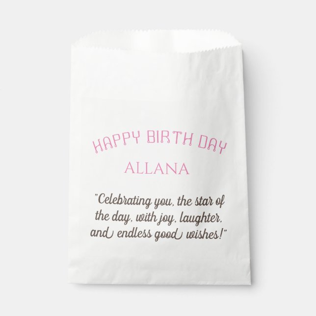 Sachets En Papier Sac Faveur Anniversaire élégant - Mots roses et no (Devant)
