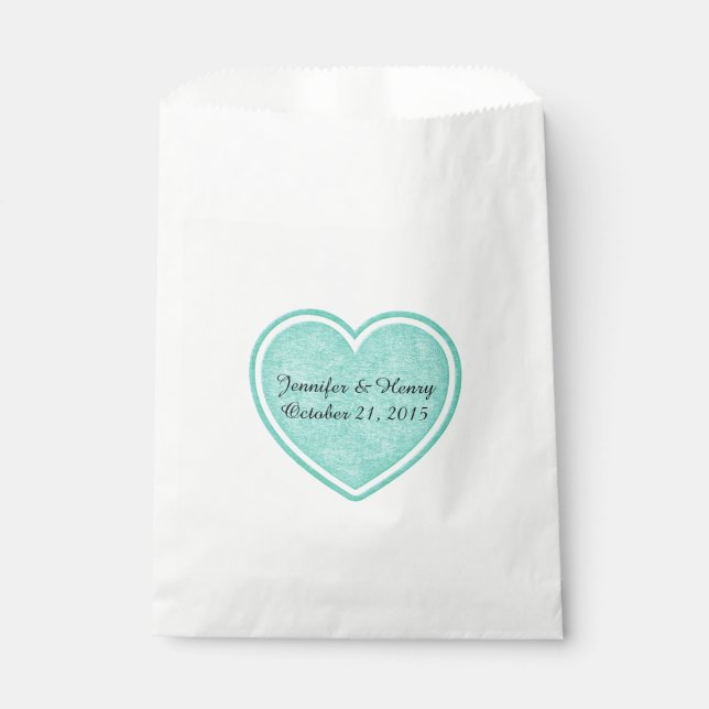 Sachets En Papier Sac Favour Coeur Vert Mint (Devant)