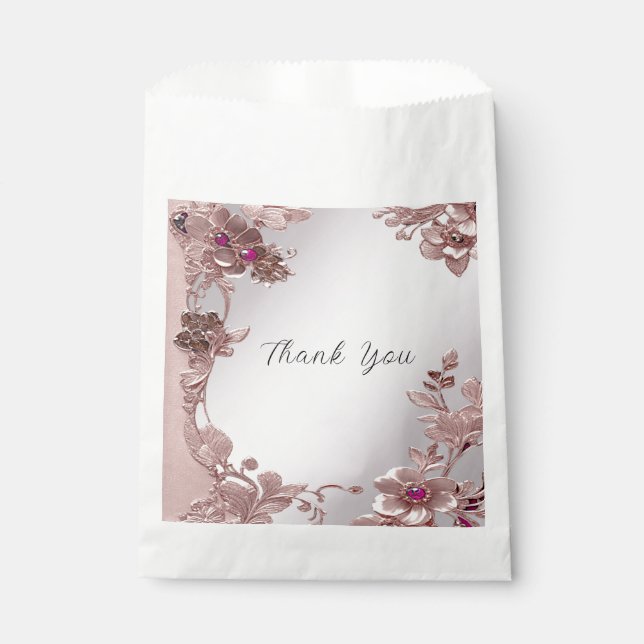 Sachets En Papier Sac Fleur Rose Ornate Faveur (Devant)