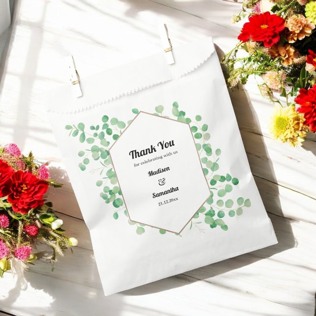Sachets En Papier Sac mariage Vert Blanc Eucalyptus Favoriser (Créateur téléchargé)