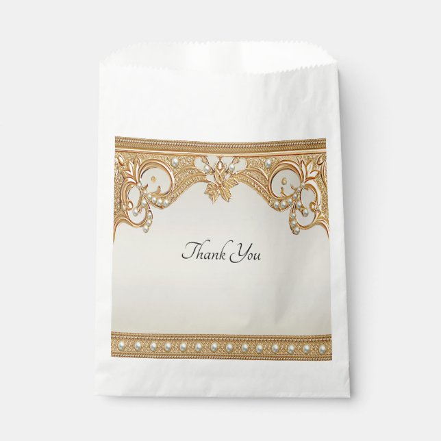 Sachets En Papier Sac préféré aux perles blanches ornées d'or (Devant)