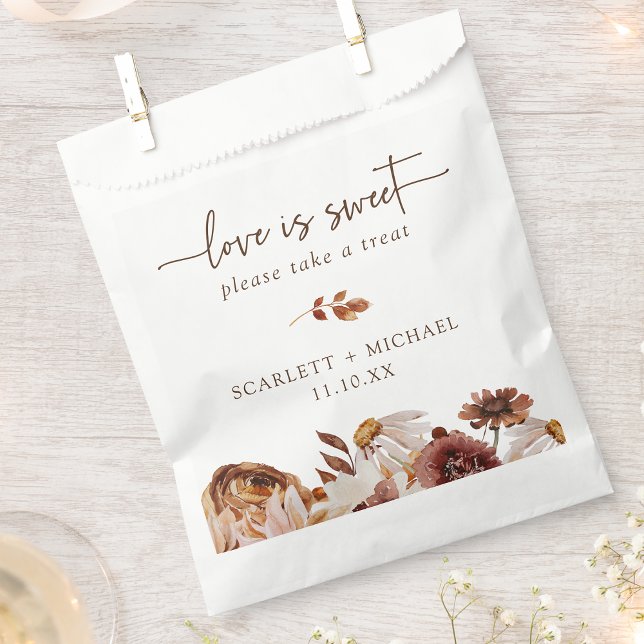 Sachets En Papier Sac Rustic Fall Favoriser (Rustic White Fall Botanical Love Is Sweet Favor Bag by Painted Paperie
)