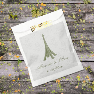 Sachets En Papier Sac Vert Tour Eiffel Mariage damassé Favoriser