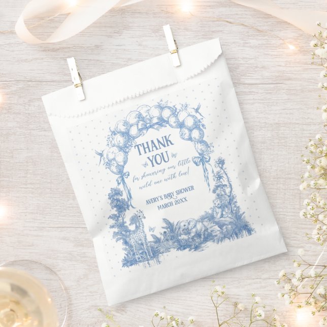 Sachets En Papier Safari animal Dusty Blue Toile bébé garçon douche  (Coupé)