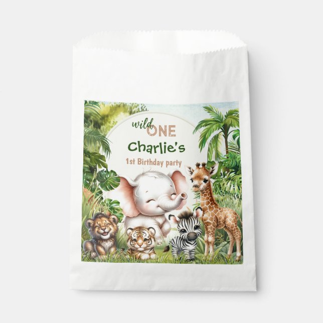 Sachets En Papier Safari Jungle Cute Animaux Sauvages Un 1er Anniver (Devant)
