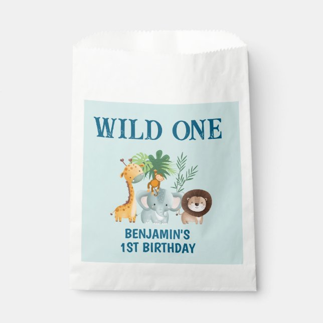 Sachets En Papier Safari Wild One 1st Birthday Party  (Devant)