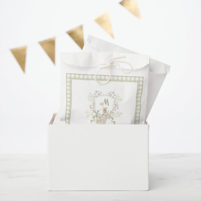 Sachets En Papier Sage En vichy Peter le Baby shower Monogramme Rabb (Fête)