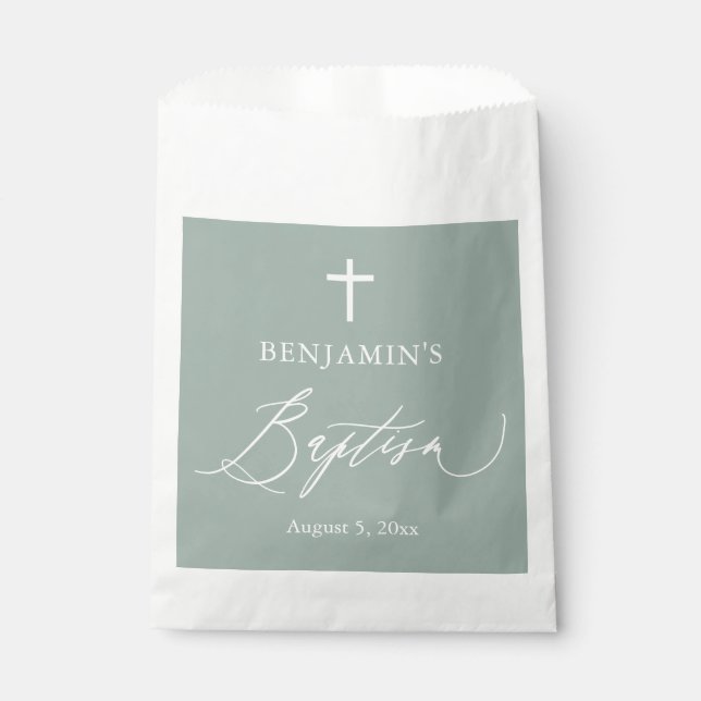 Sachets En Papier Sage Green Croix blanche Boy Baptême Favoriser les (Devant)