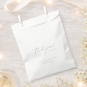 Sachets En Papier Sage moderne merci script mariage sac de faveur