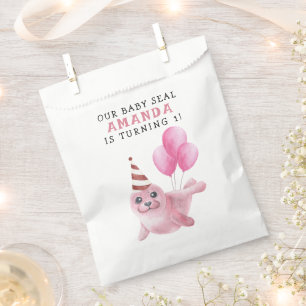 Sachets En Papier Sceau rose 1er anniversaire sous la mer
