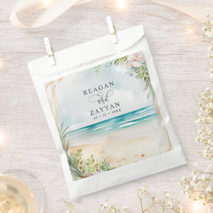 Sachets En Papier Scène de mariage estival de plage à l'aquarelle fl
