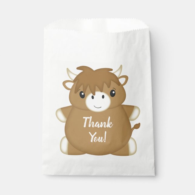 Sachets En Papier Scottish Highland Cow fête d'anniversaire rose (Devant)