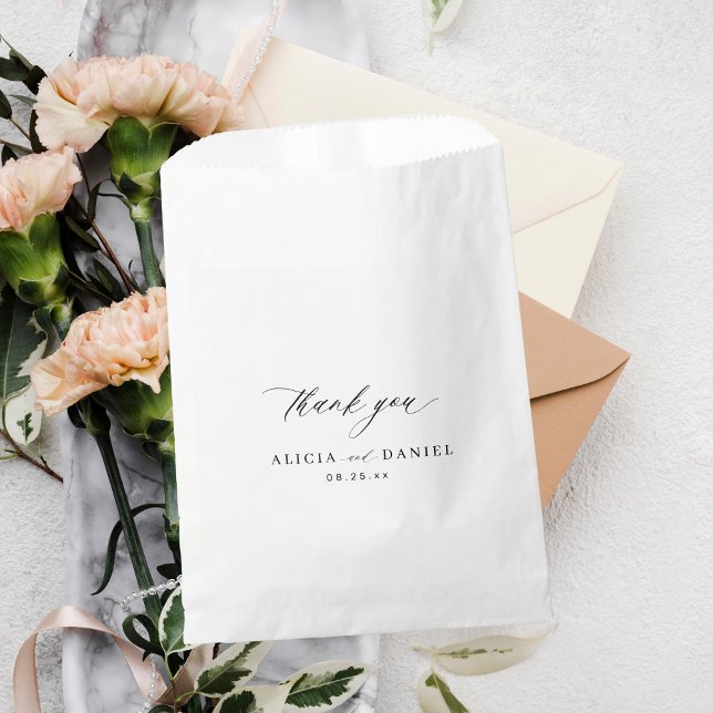 Sachets En Papier Script de calligraphie noire merci mariage (Créateur téléchargé)