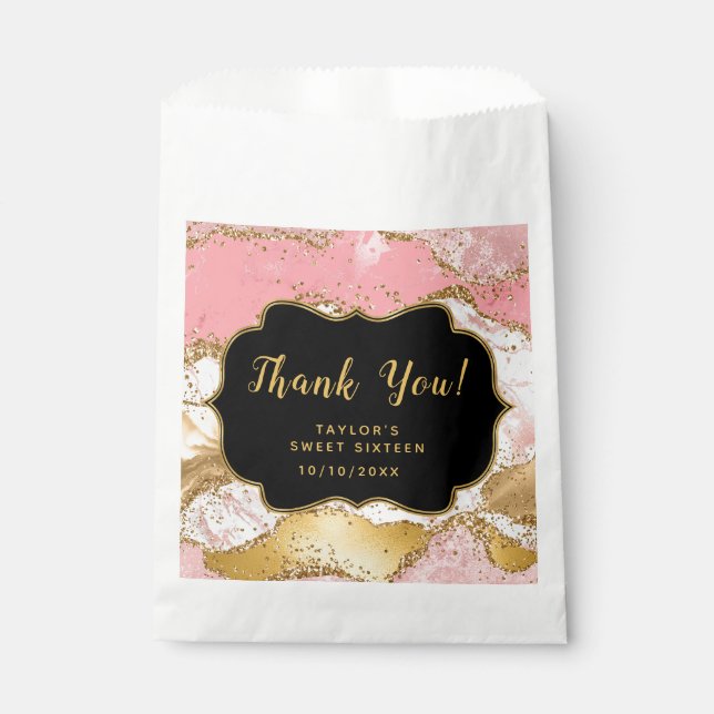 Sachets En Papier Séquins rose or Agate Sweet sixteen Merci (Devant)