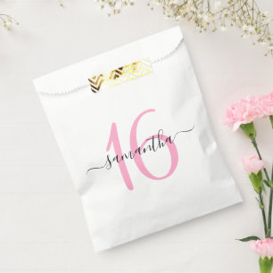Sachets En Papier Signature rose personnalisée Script Sweet 16