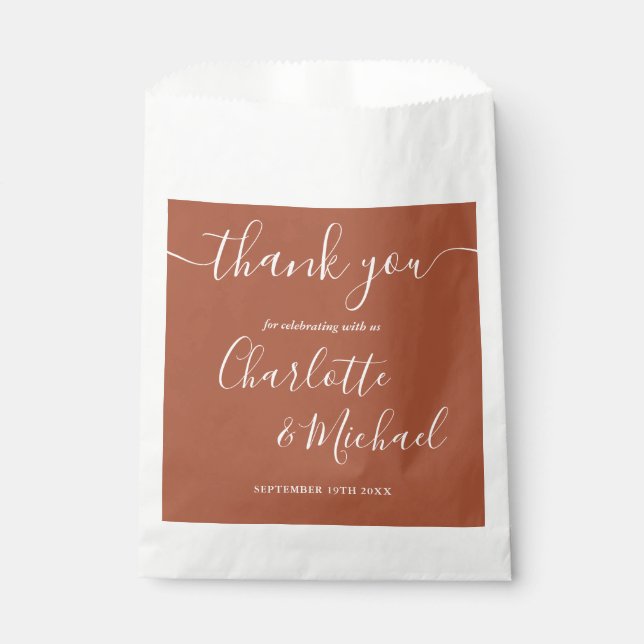 Sachets En Papier Signature Script Mariage Merci en terre cuite (Devant)