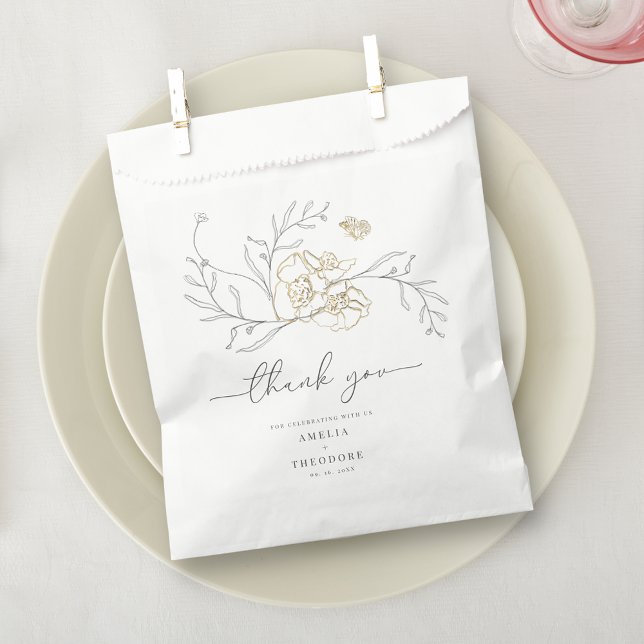Sachets En Papier Simple élégant Mariage de ligne florale (Créateur téléchargé)