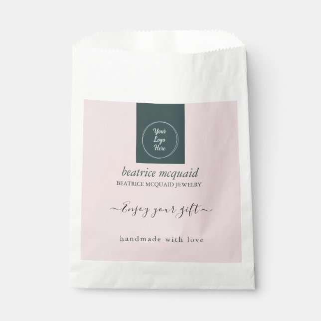 Sachets En Papier Simple moderne Blush rose Votre Sac Cadeau Logo (Devant)