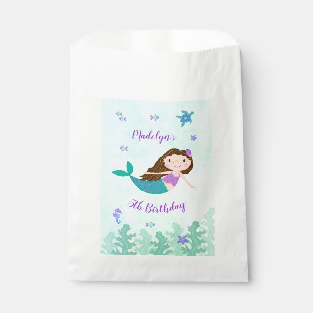 Sachets En Papier Sirène pourpre sous la mer Anniversaire (Devant)