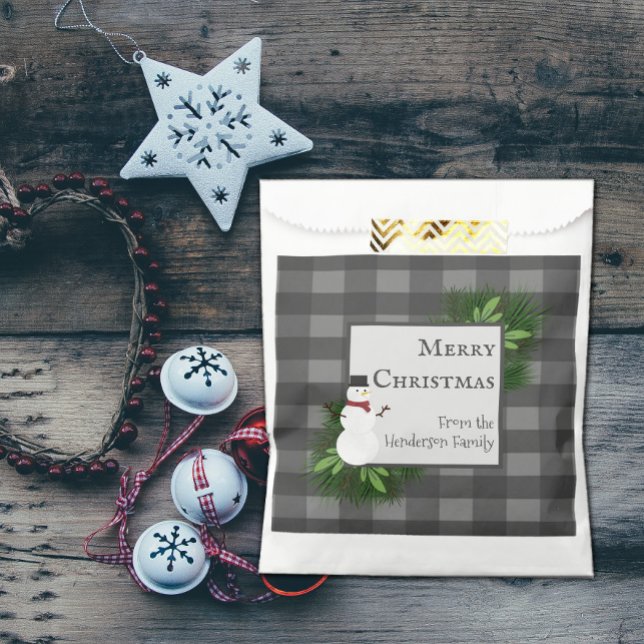 Sachets En Papier Snowman Gris Buffalo Plaid Sac Faveur (Snowman Gray Buffalo Plaid Favor Bags)