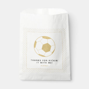 Sachets En Papier Soccer Party Personnalisé Favoriser Sac Or et Blan