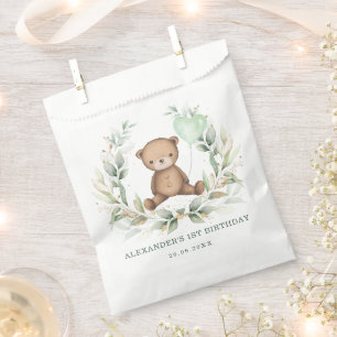 Sachets En Papier Soirée Baby shower de l'ours en peluche vert