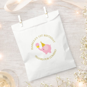 Sachets En Papier Soirée d'anniversaire d'éléphant rose doux