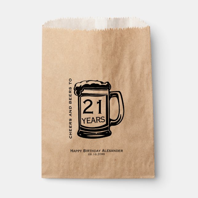 Sachets En Papier Soirées et bières à 21 ans fête d'anniversaire (Devant)