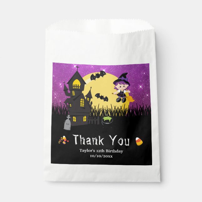 Sachets En Papier Sorcière de fête d'anniversaire d'Halloween violet (Devant)