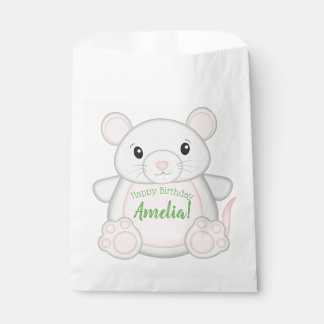 Sachets En Papier Souris fête d'anniversaire Vert (Devant)