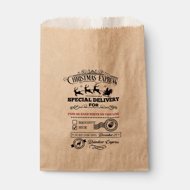 Sachets En Papier Spécial livraison Express de Noël NICE friandise (Devant)
